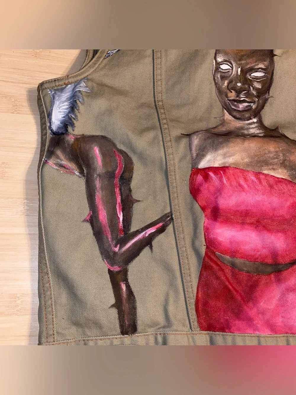 Custom Hand Painted Levi’s Vest Ladies Snakes Youth Large Green Denim Art